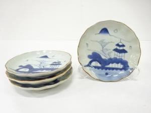 古伊万里　染付　山水　五寸皿　5客揃